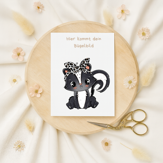 Bügelbild: Stinktier Schleife