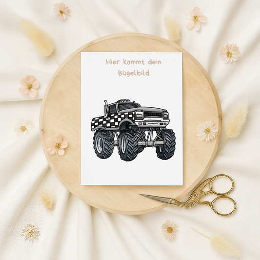 Bügelbild: Monstertruck Karo schwarz