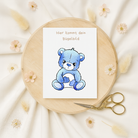 Bügelbild: Glücksbärchen blau