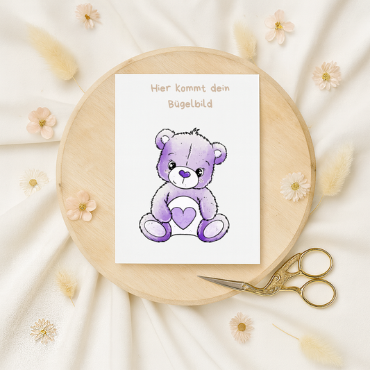 Bügelbild: Glücksbärchen lila